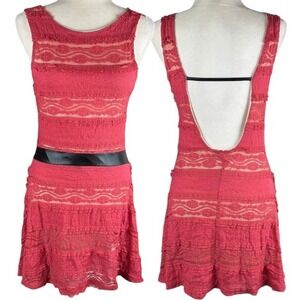Y2K 2000s Pink Lace Mini‎ Dress Womens Size Medium Party Coquette Club Backless